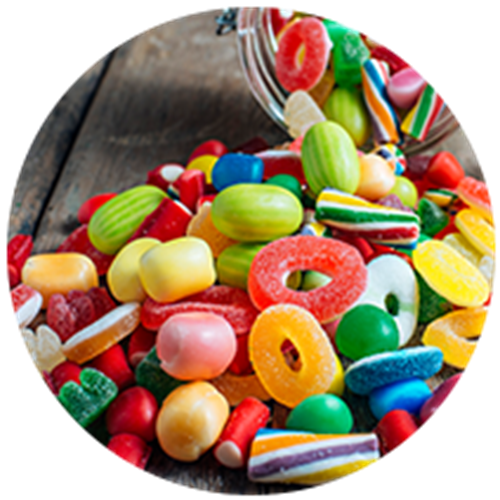Cukierki i słodycze o wysokiej zawartości cukru, która nie jest dobra dla zdrowia