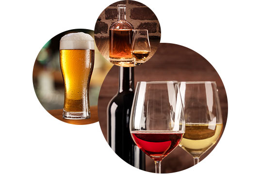 Obraz różnych rodzajów napojów alkoholowych