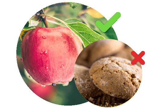 Obraz przedstawiający zastąpienie słodkich produktów żywnościowych owocami z większą ilością składników odżywczych