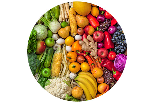 Obraz ułożonych owoców i warzyw